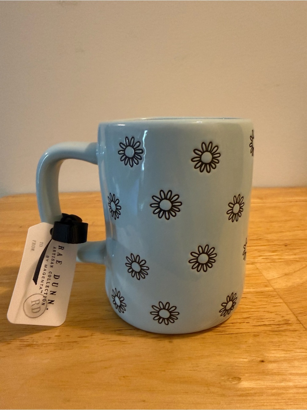 Rae Dunn Light Blue "MIMI" Mug with Black Daisy Design - Picture 2 of 4